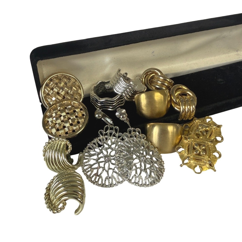 Vintage 60s Clip On Earring Lot 7 Pairs Gold Silver Tone Sara Coventry Napier